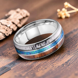 Bague bois et tungstène argent