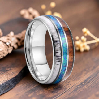 Bague bois et tungstène argent