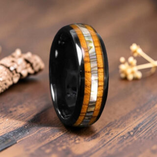 Bague bois et tungstène argent