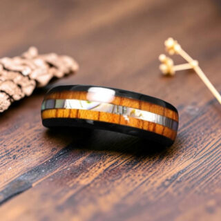 Bague bois et tungstène argent
