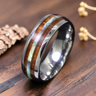 Bague bois tungstène couleur argent