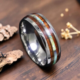 Bague bois tungstène couleur argent