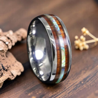 Bague bois tungstène couleur argent