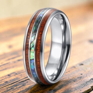 Bague bois tungstène couleur argent