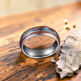 Bague bois tungstène couleur argent
