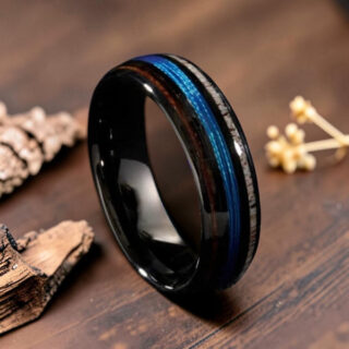 Bague en bois - Bois de cerf et Tungstène bleu