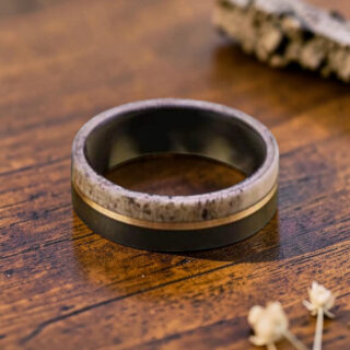 Bague en bois - Bois de cerf et Tungstène or