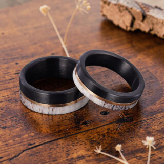 Bague en bois - Bois de cerf et Tungstène or