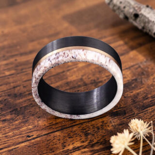 Bague en bois - Bois de cerf et Tungstène or