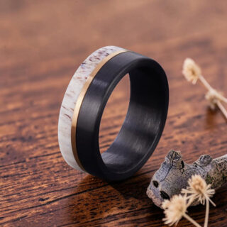 Bague en bois - Bois de cerf et Tungstène or