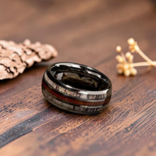 Bague en bois - Bois de cerf, Koa et Tungstène