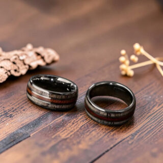 Bague en bois - Bois de cerf, Koa et Tungstène