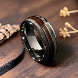 Bague en bois - Bois de cerf, Koa et Tungstène