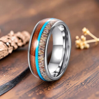 Bague en bois - Bois de Koa et Acier Inoxydable noir