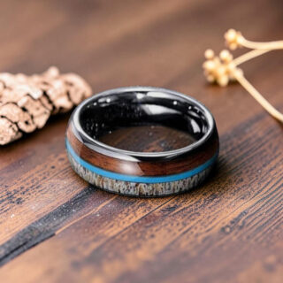 Bague en bois - Bois de Koa et Acier Inoxydable noir