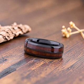 Bague en bois - Bois de Koa et Acier Inoxydable noir