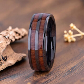 Bague en bois - Bois de Koa et Acier Inoxydable noir