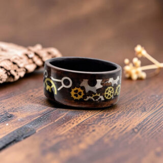 Bague en bois - Roues dentées