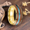 Bague en bois turquoise or rose