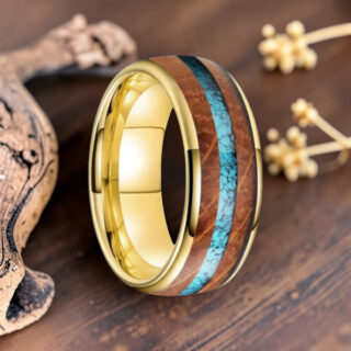 Bague en bois turquoise or rose