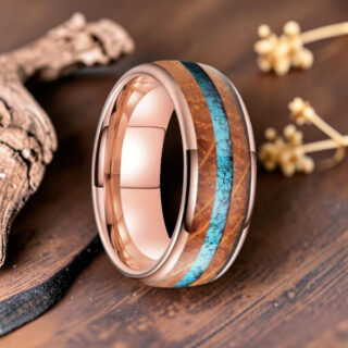 Bague en bois turquoise or rose