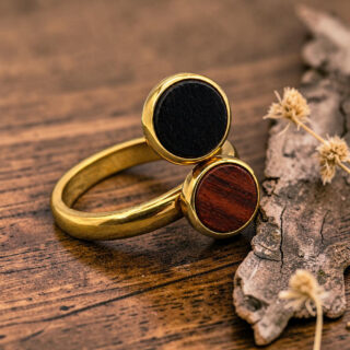 Bague en bois duo rouge noir