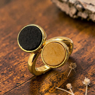 Bague en bois duo rouge noir