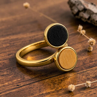 Bague en bois duo rouge noir