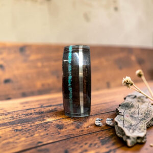 Alliance en bois ébène amara - Liserés argent et turquoise